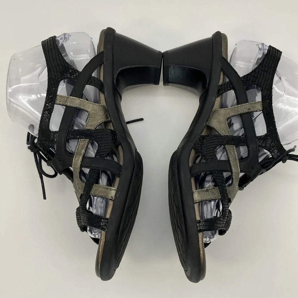 Aravon Sandals Women 8.5 B Gladiator Black Metallic Lace Up Shoes Comfort Resort